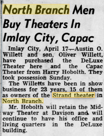 April 17 1952 Strand Theatre, North Branch